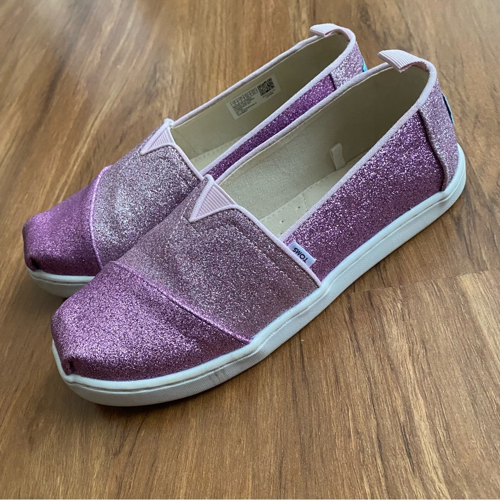 Girls Purple Glitter Toms Size 3
